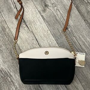 NWT Anne Klein black and white bag, with tan and gold strap
